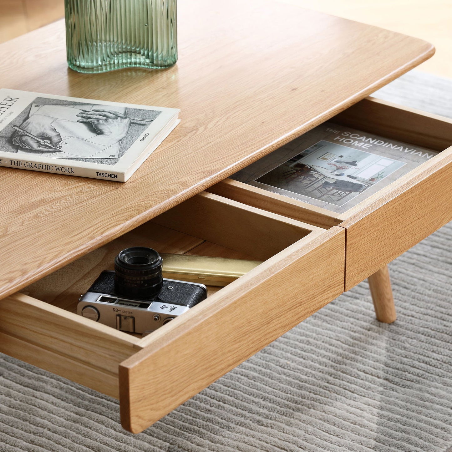 Solid Wood Low Coffee Table, Oak