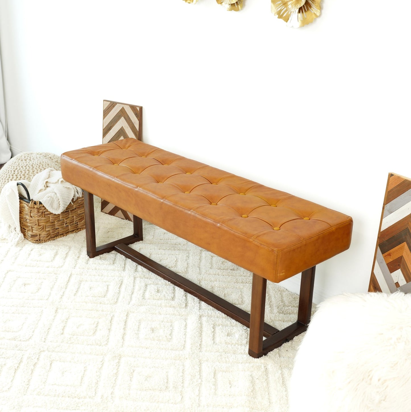 Carmen Leather Bench | Tan