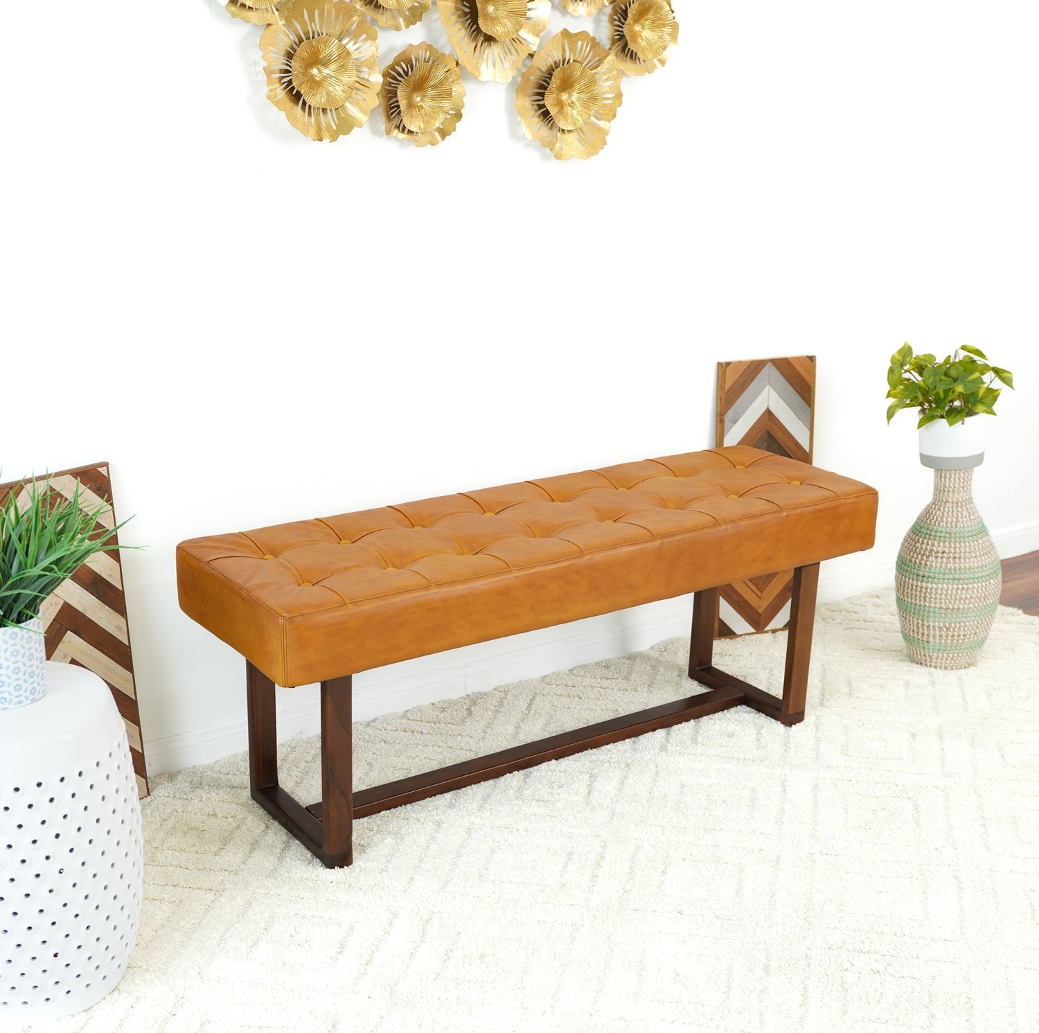 Carmen Leather Bench | Tan