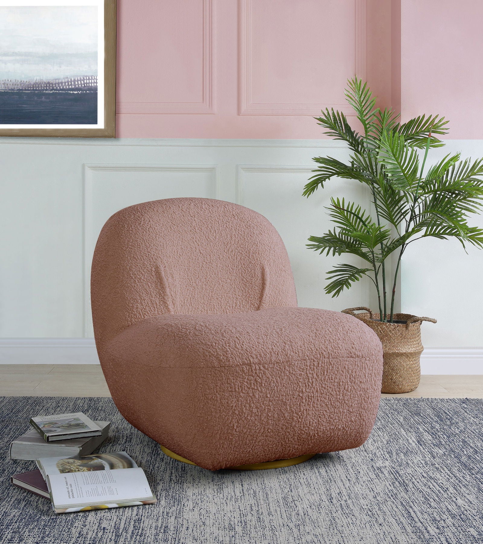 Teddy Sherpa Accent Chair w/Swivel, Pink