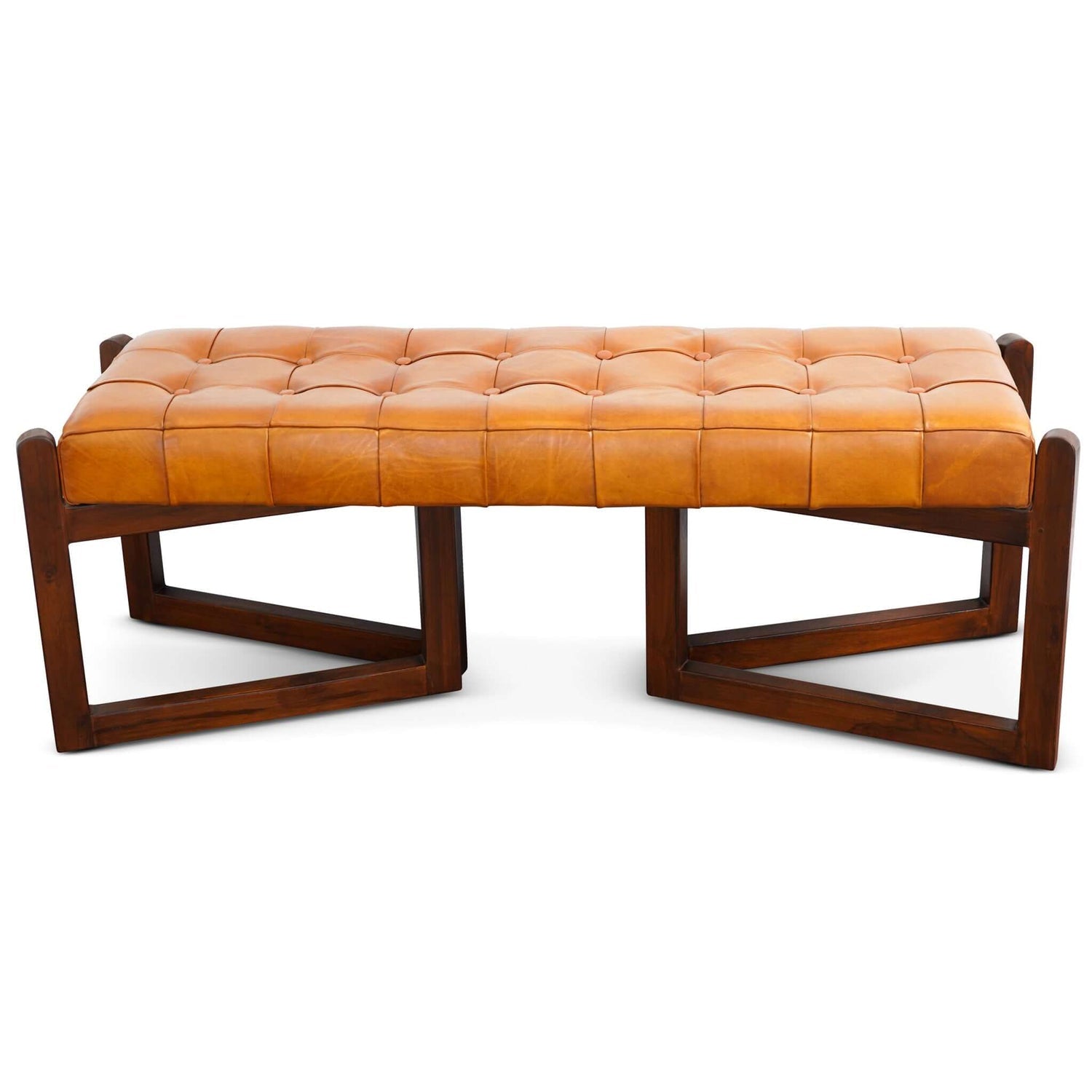 Tufted Leather Bench (Large) | Tan