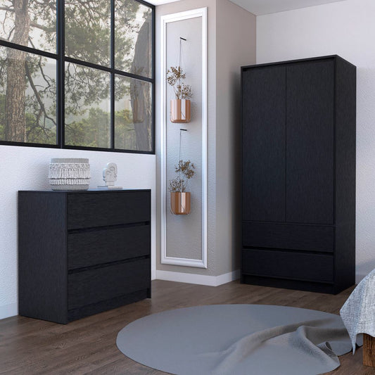 Lewes 2 Piece Bedroom Set, Dresser + Armoire, Black Wengue Finish-0