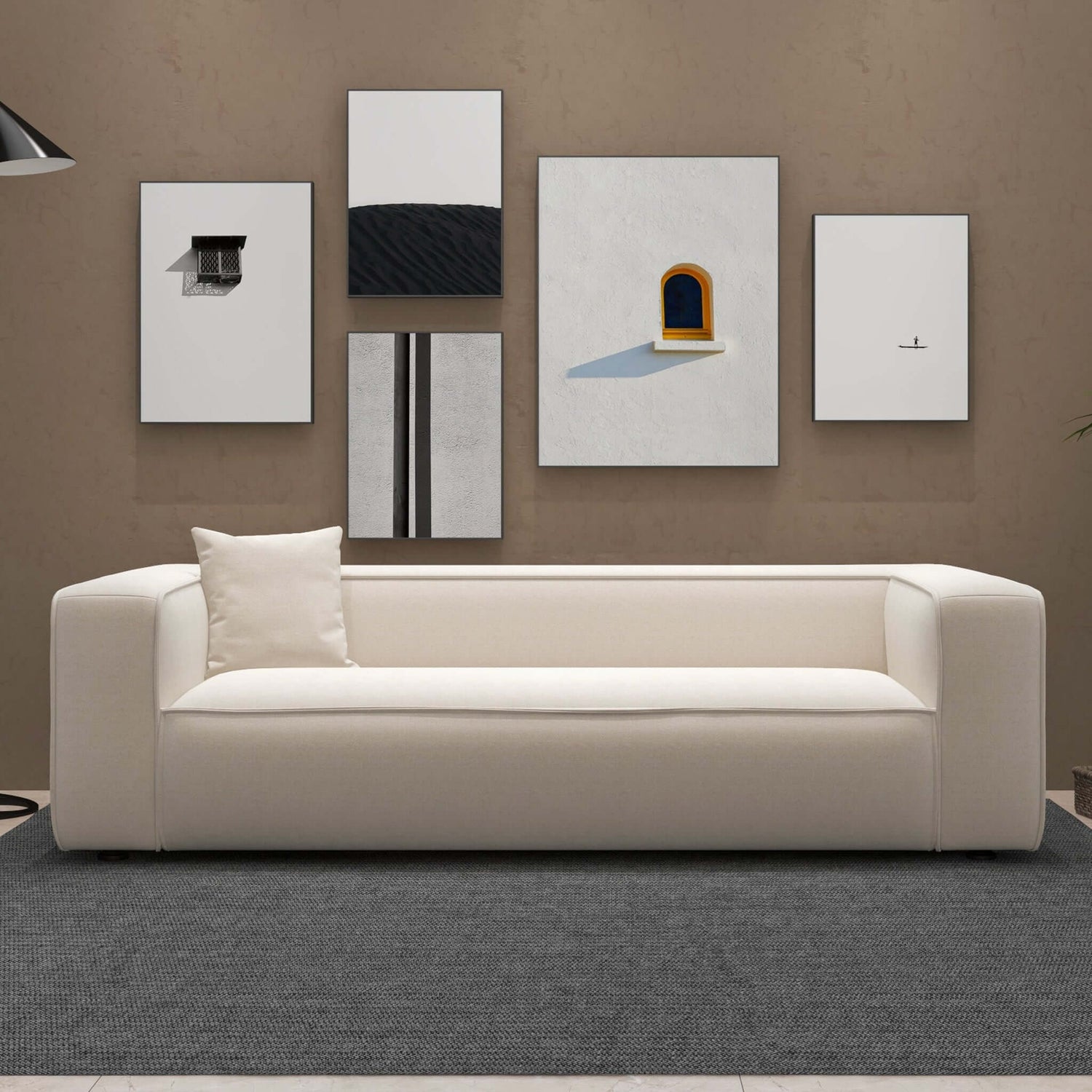 Baker 91" Modern Boucle Sofa - Cream