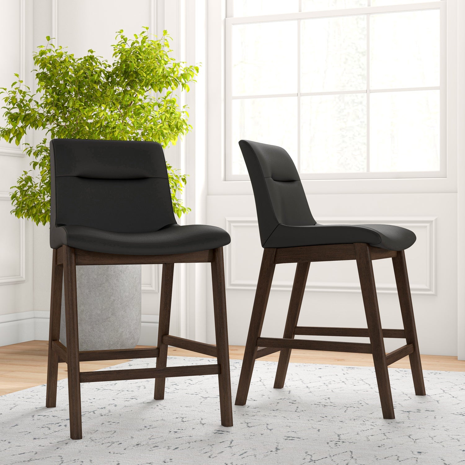 Leonard 24" Upholstered Counter Stools (Set of 2) Black Vegan Leather