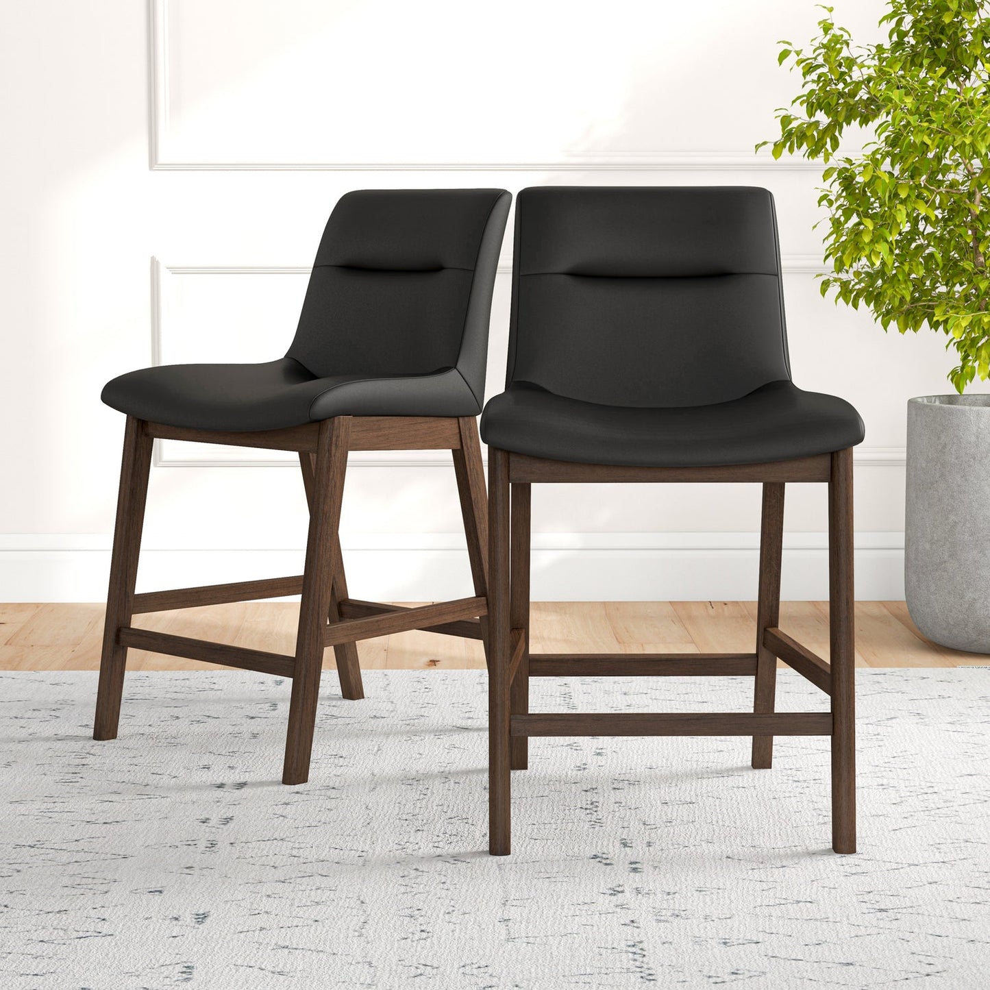 Leonard 24" Upholstered Counter Stools (Set of 2) Black Vegan Leather