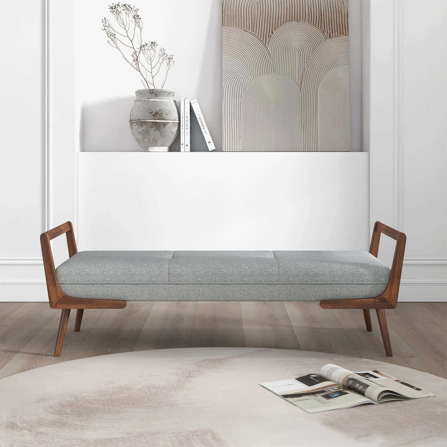 Charles Upholstered Bench | Light Grey