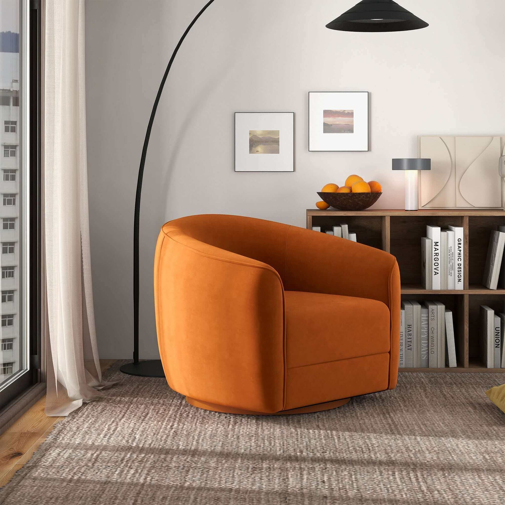 Ella Velvet Swivel Chair Burnt Orange 