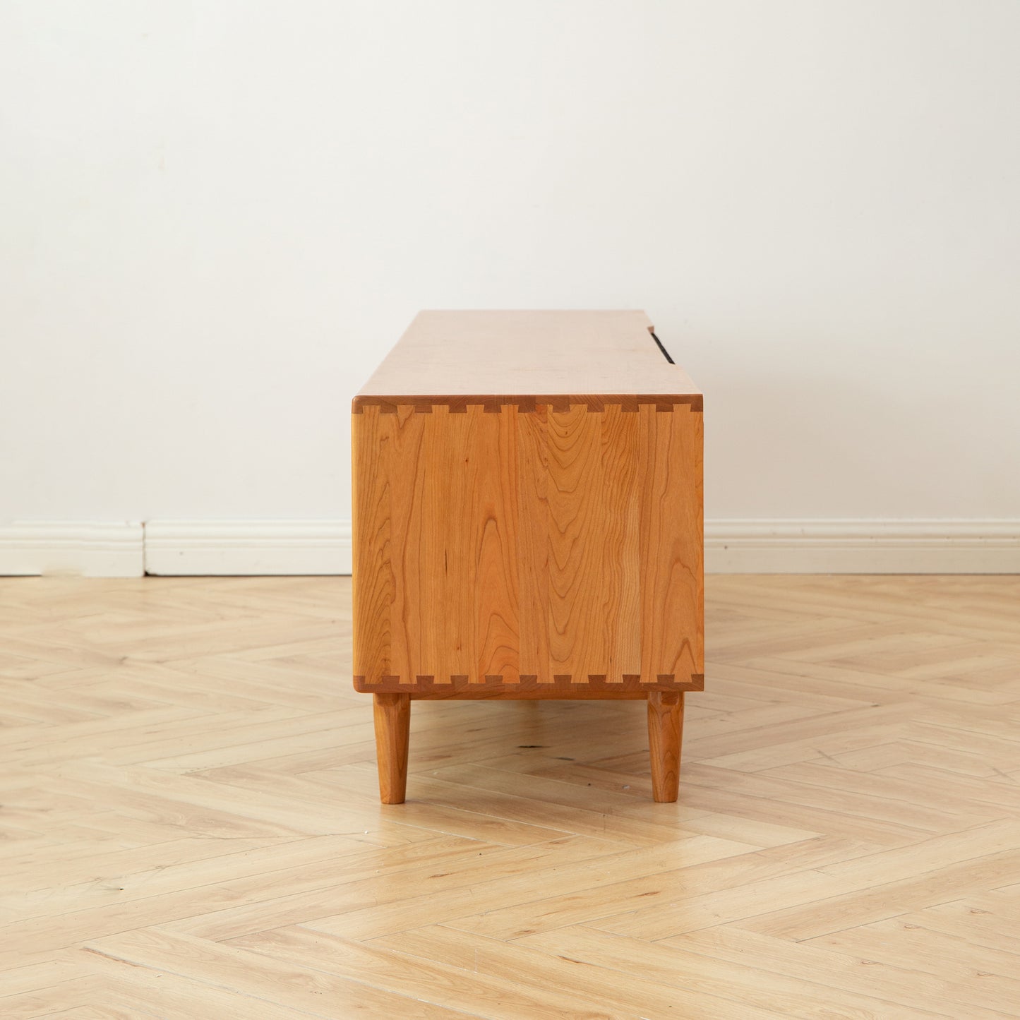 Solid Cherry Wood TV Cabinet with Glass Doors, Two Drawers