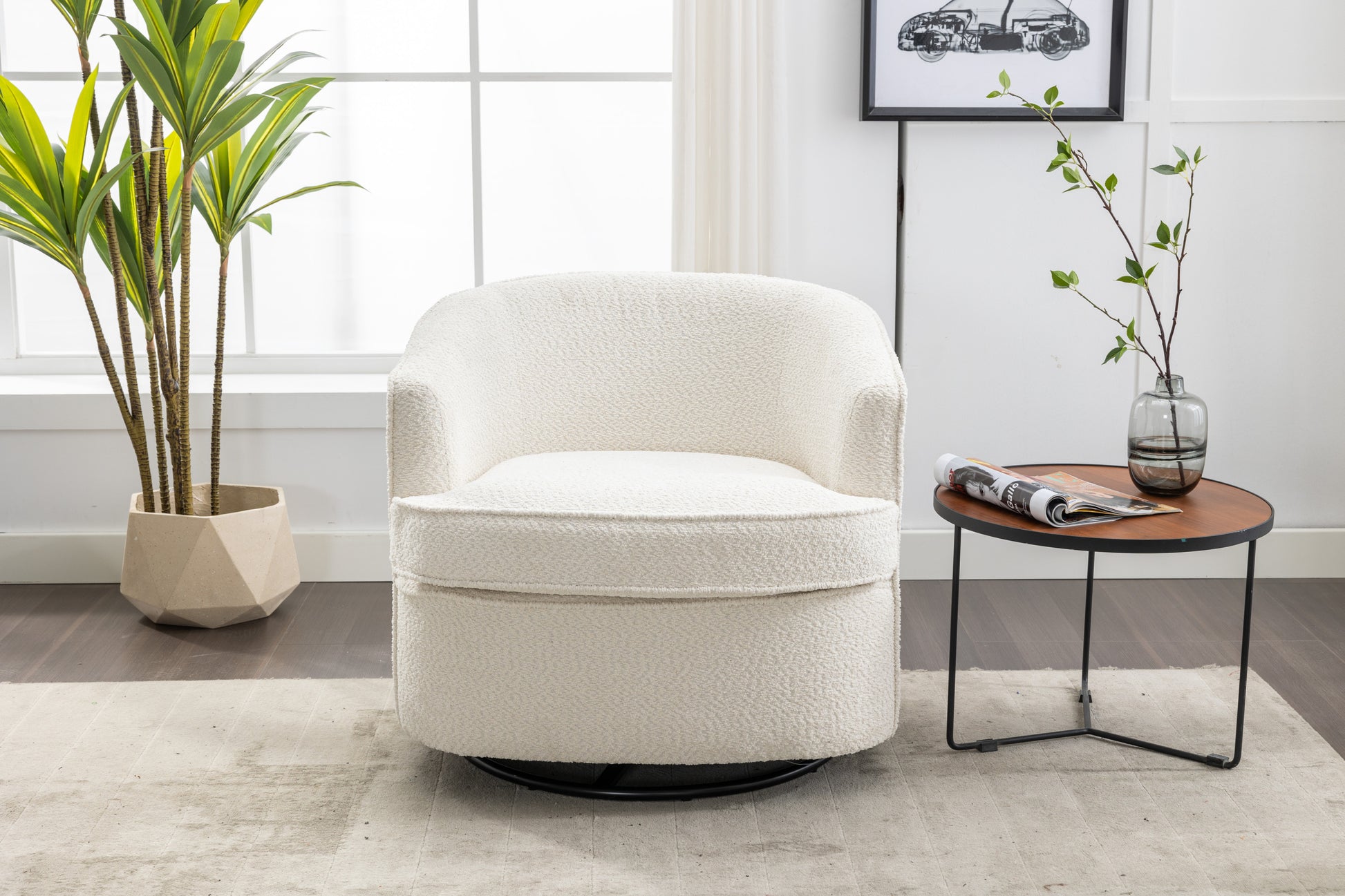 Comfy Round 360 Degree Swivel Barrel Chair, Cream