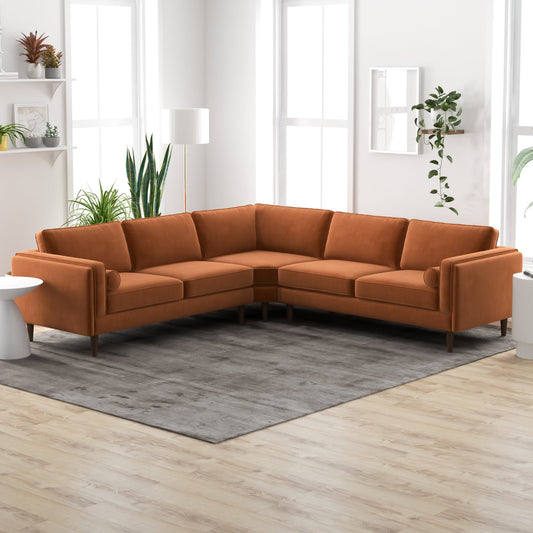 Symmetrical Corner Sofa - Orange Velvet