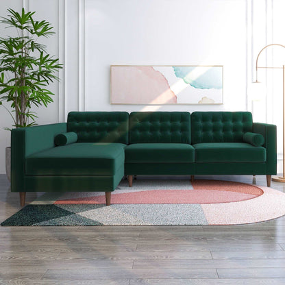 Carol Sectional Velvet Sofa with Left Chaise | Green