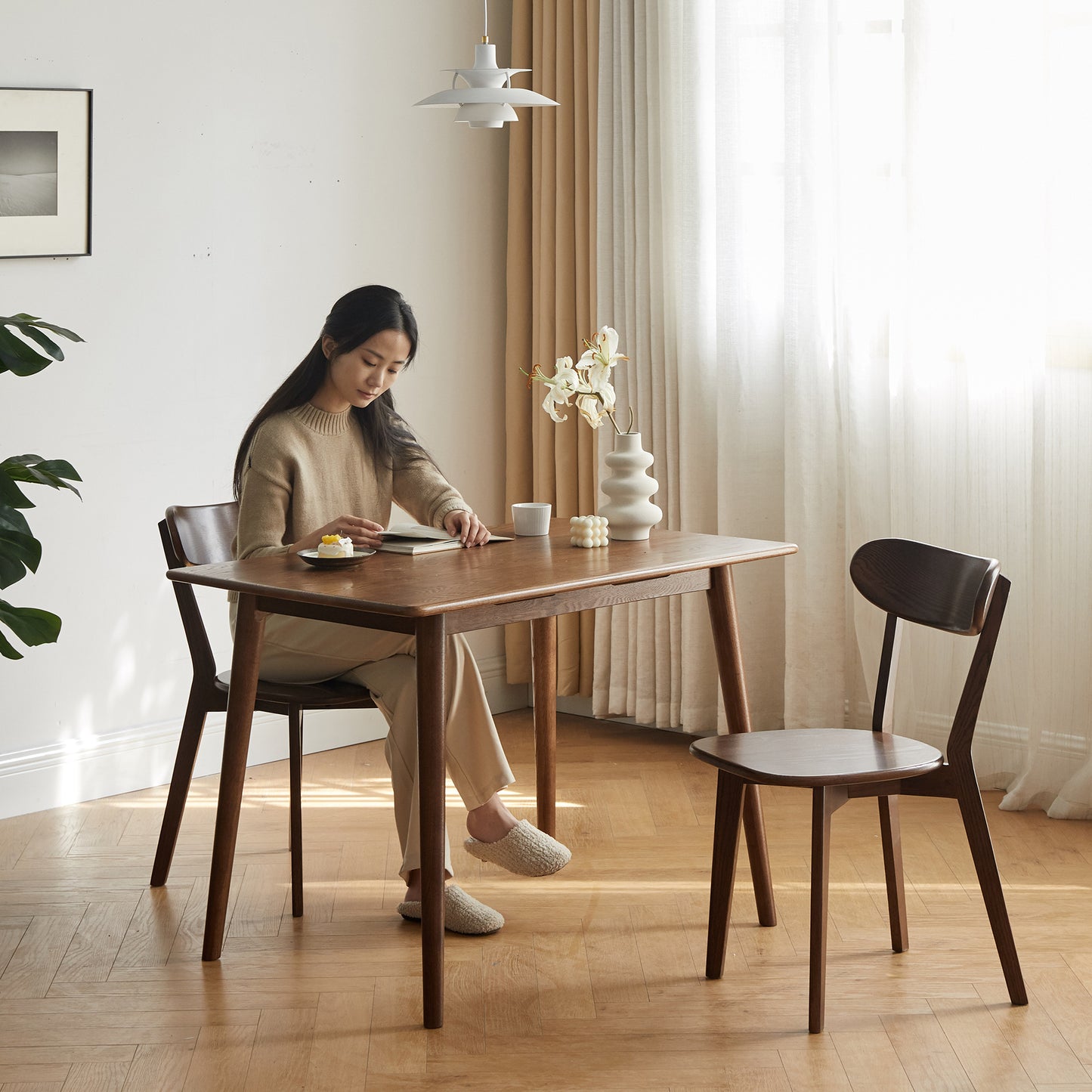 Simple Solid Oak Chair (Set of 2), Dark Walnut