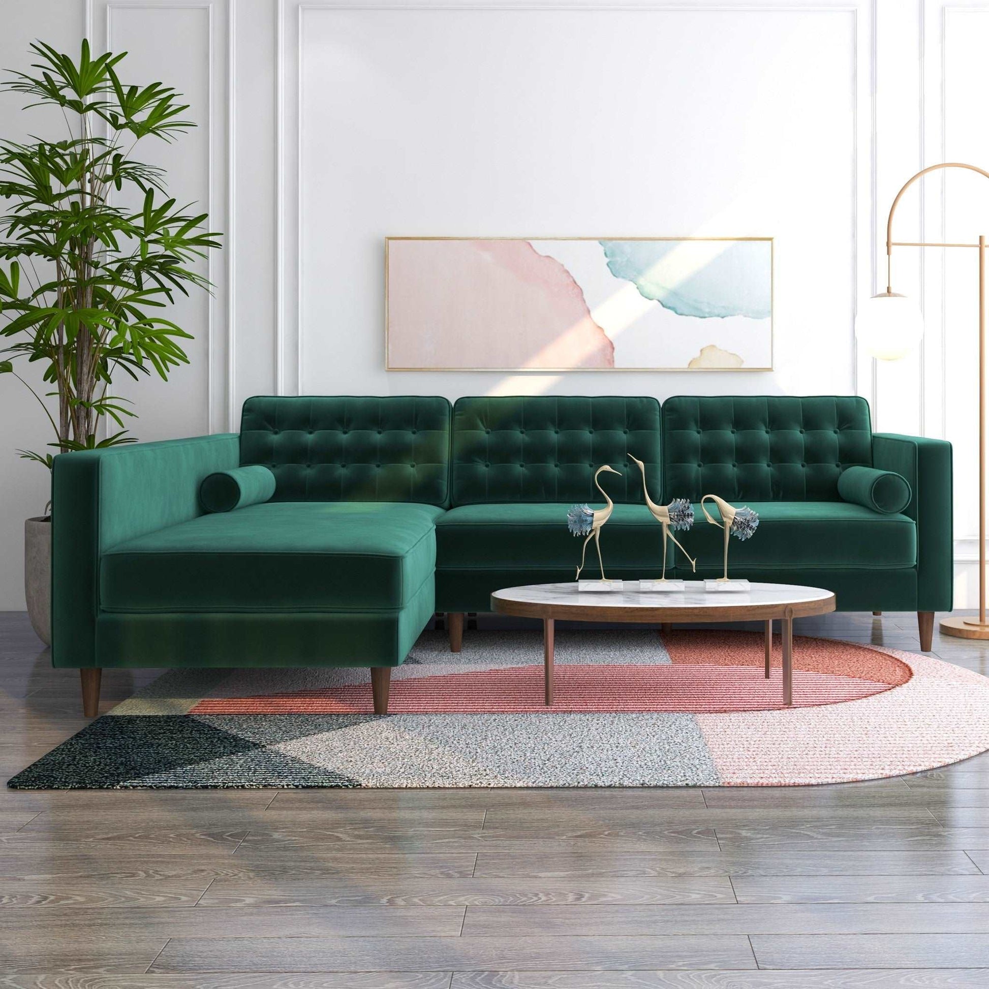 Carol Sectional Velvet Sofa with Left Chaise | Green