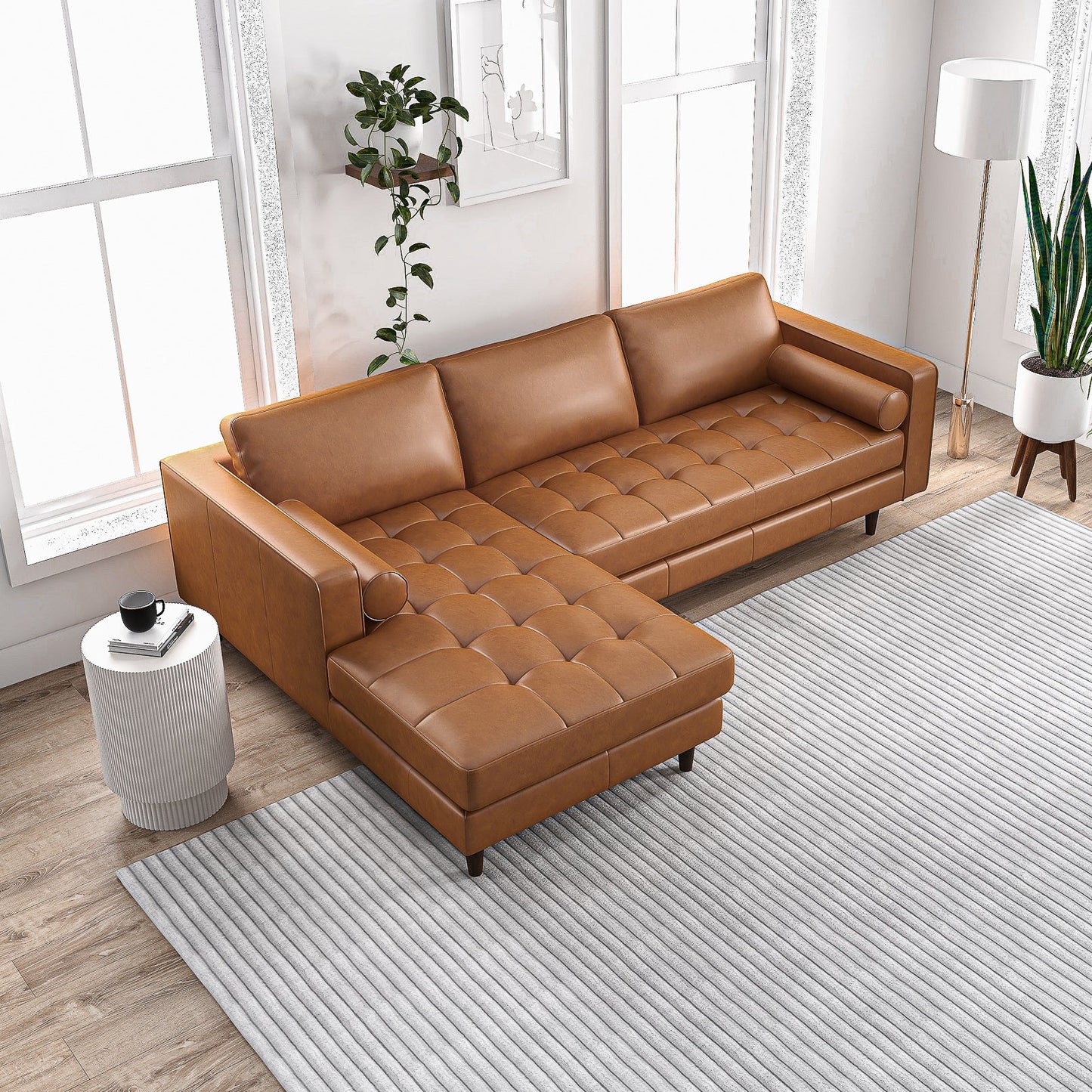 Leather Sectional Sofa with Left Facing Chaise - Tan