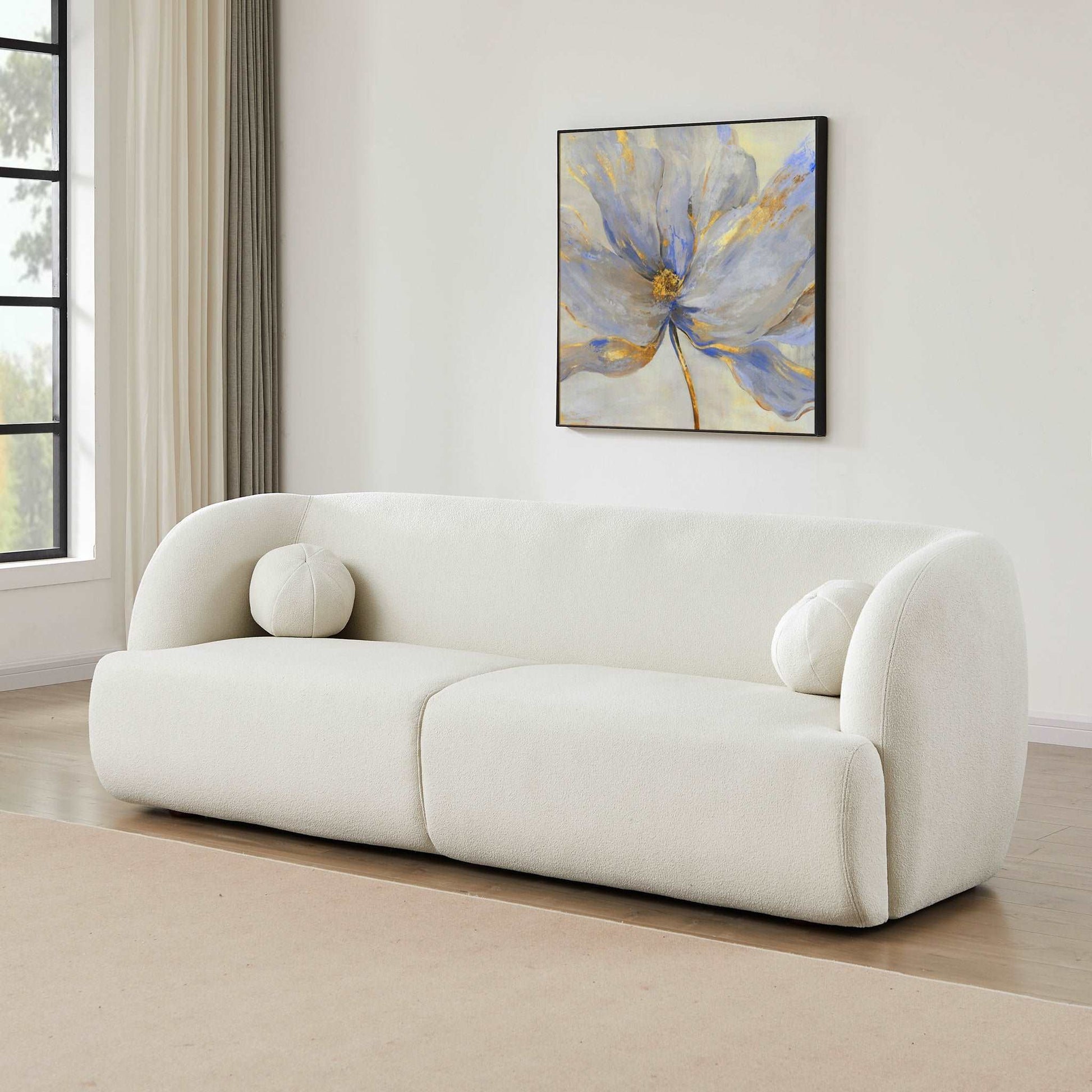 Ivory Boucle Fabric Sofa