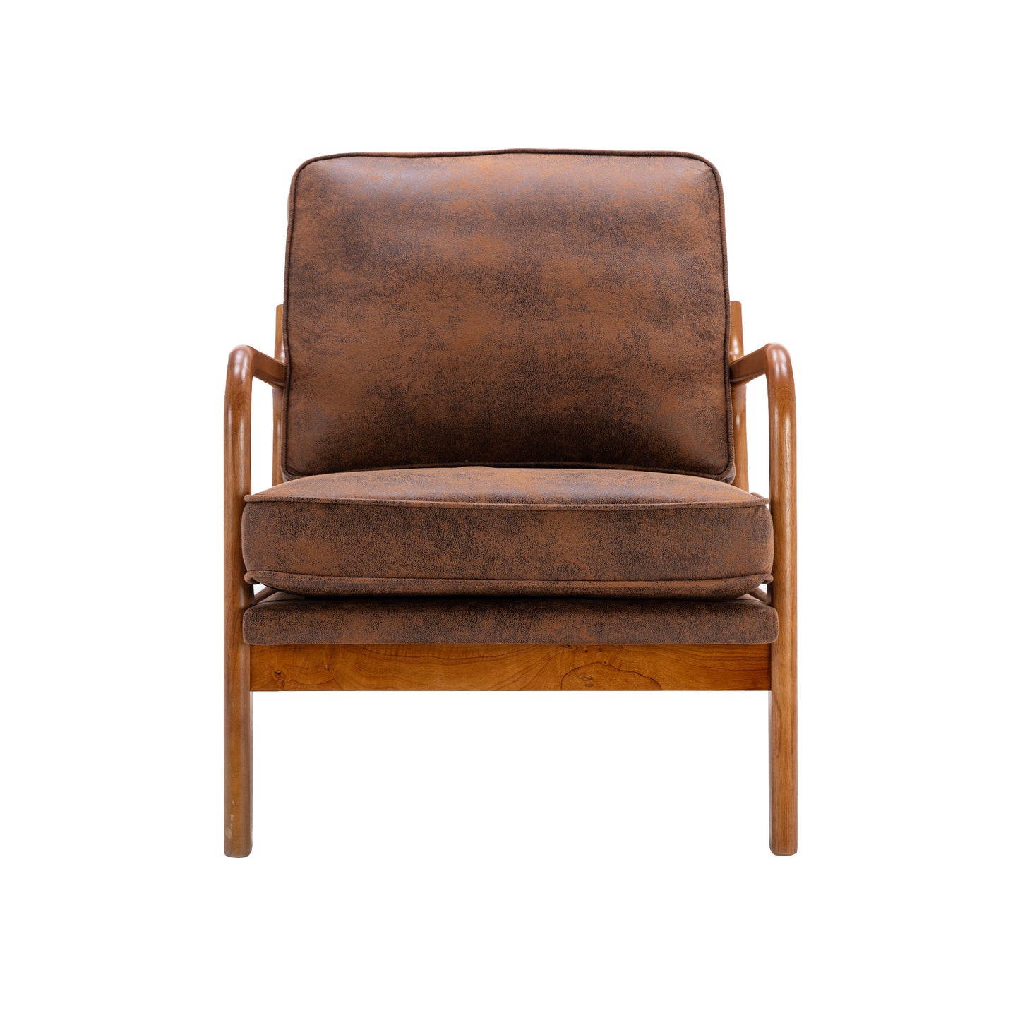 Wood Frame Accent Armchair With Pu Cushion, Coffee