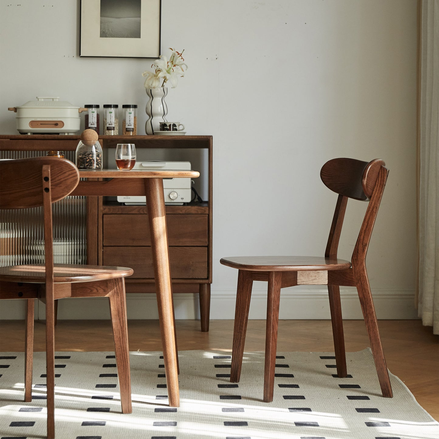 Simple Solid Oak Chair, Dark Walnut