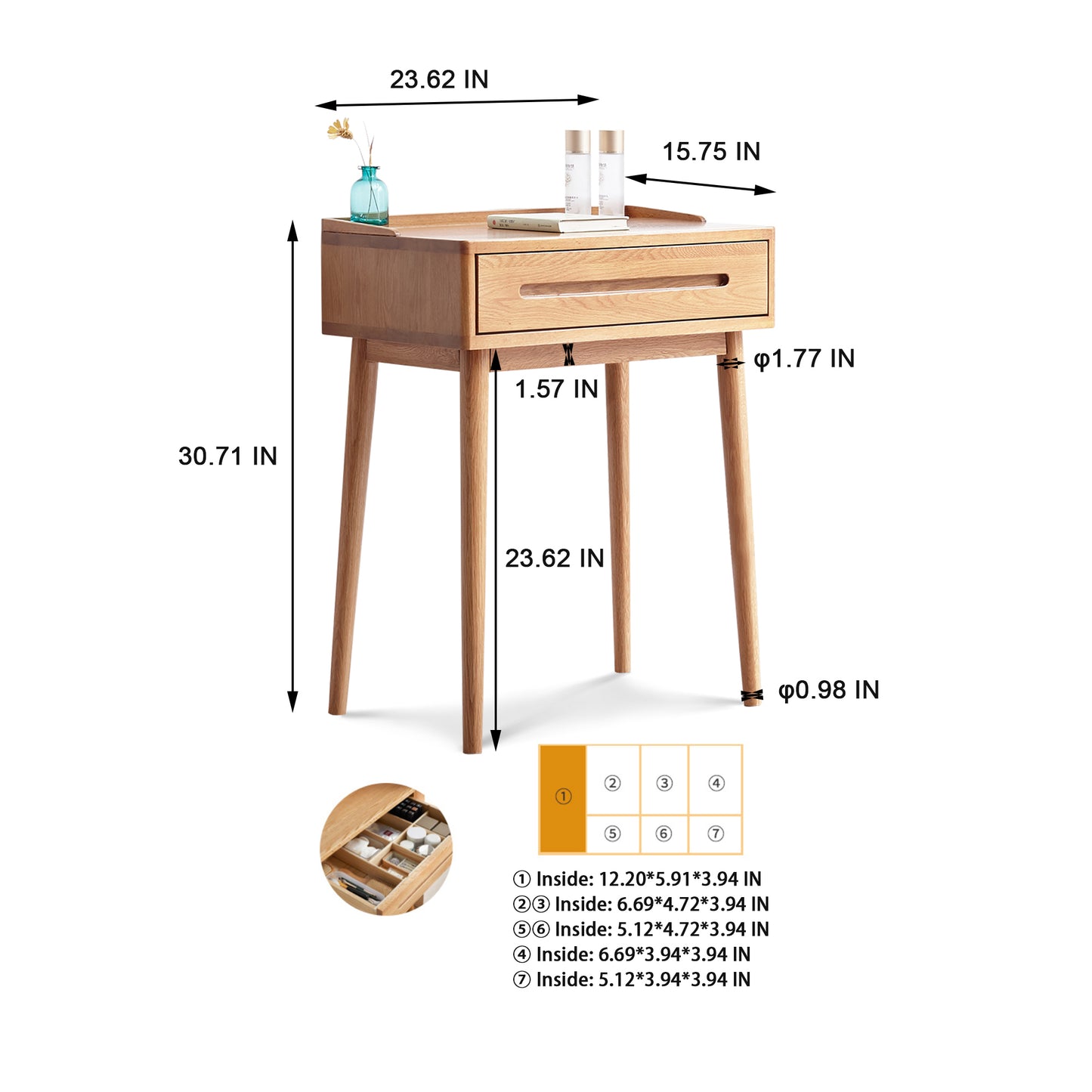 Solid Oak Makeup Table