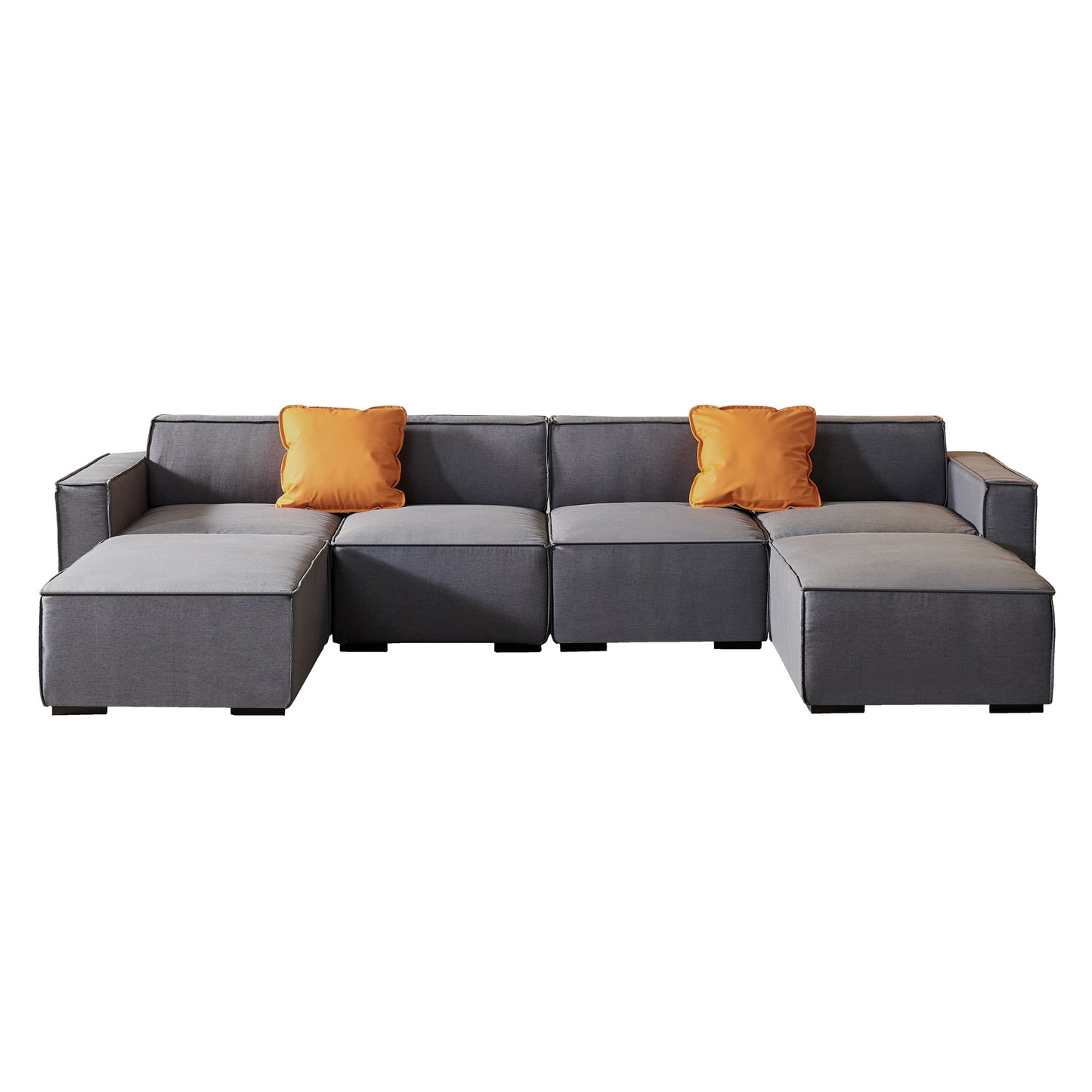 Modular U Shape Sectional Fabric Sofa, Grey