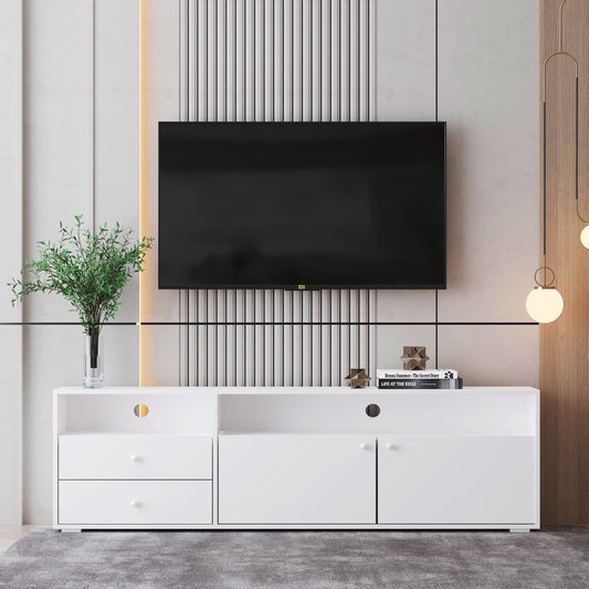 Modern 63" Media Console with 2 Cabinets, 2 Drawers and Open Storage, White