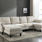 Linen Upholstered Sectional Sofa and Ottoman, Beige