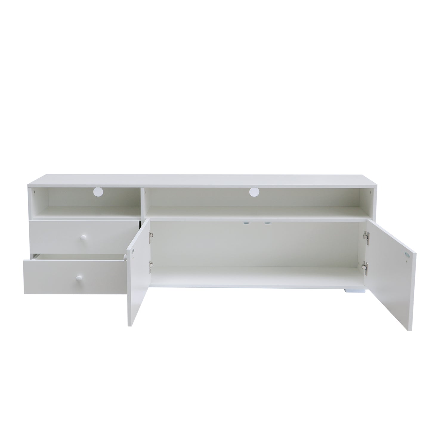 Modern 63" Media Console with 2 Cabinets, 2 Drawers and Open Storage, White