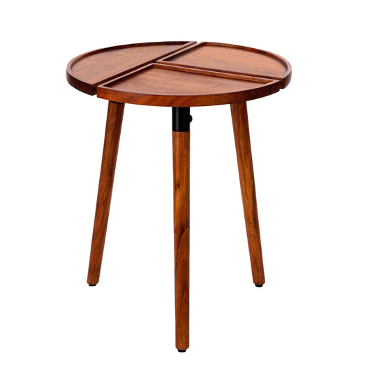 Round Acacia Wood Side Accent Table-0