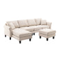 Linen Upholstered Sectional Sofa and Ottoman, Beige