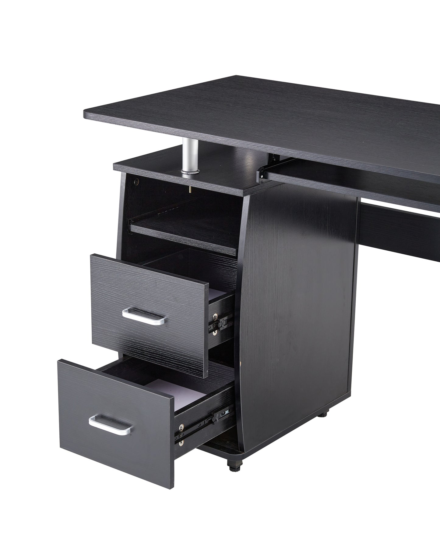 Compact Computer Desk with Two Drawers, Storage & Roller Tray, Black