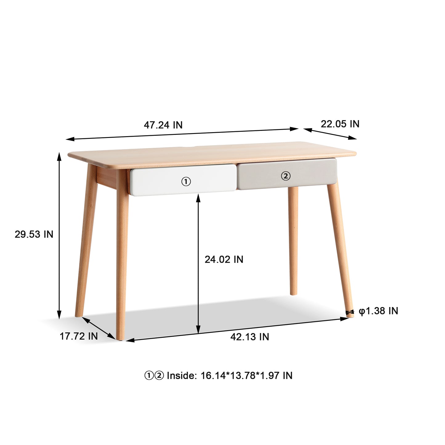 Nordic Style Wooden 47'' Two Drawers Desk