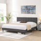 Fabric Upholstered King Size Platform Bed Frame with Headboard, Dark Grey