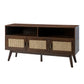 Mermeros 57" TV  Stand / Sideboard with Three Rattan Doors, Walnut