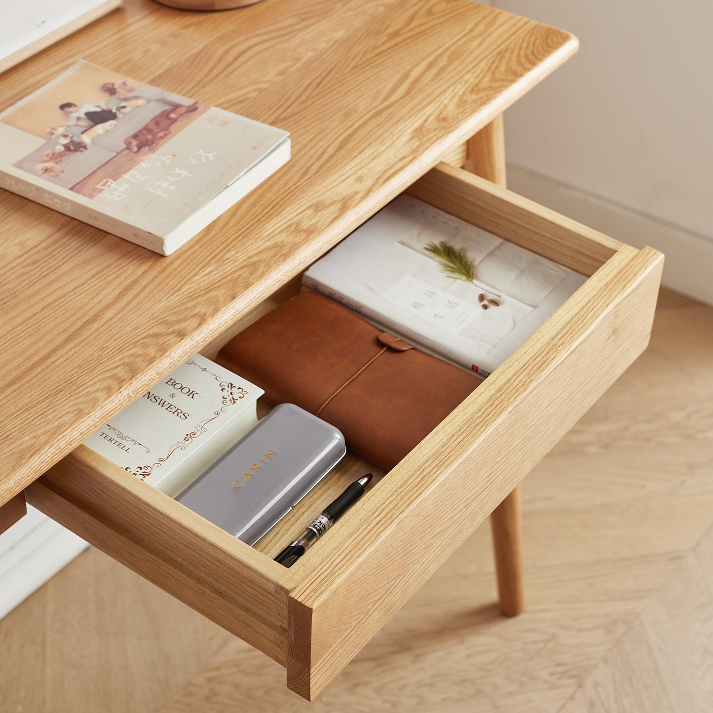 Solid Wood 39.4" Simple Desk, Light Oak