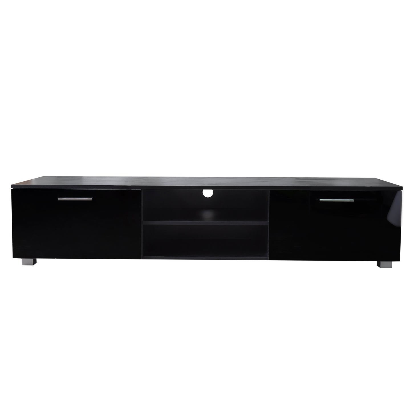 Modern 63" Media Console with 2 Storage Cabinets and Open Shelves, Black