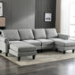 Linen Upholstered Sectional Sofa and Ottoman, Light Grey