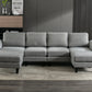 Linen Upholstered Sectional Sofa and Ottoman, Light Grey