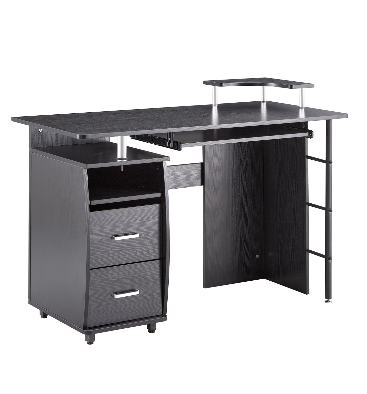 Compact Computer Desk with Two Drawers, Storage & Roller Tray, Black