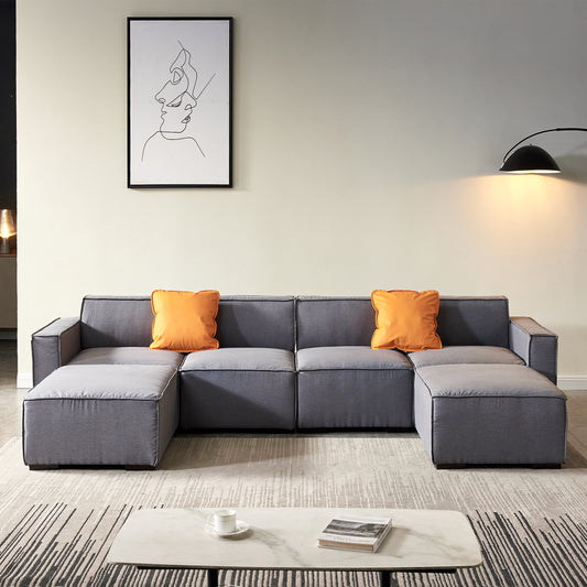 Modular U Shape Sectional Fabric Sofa, Grey