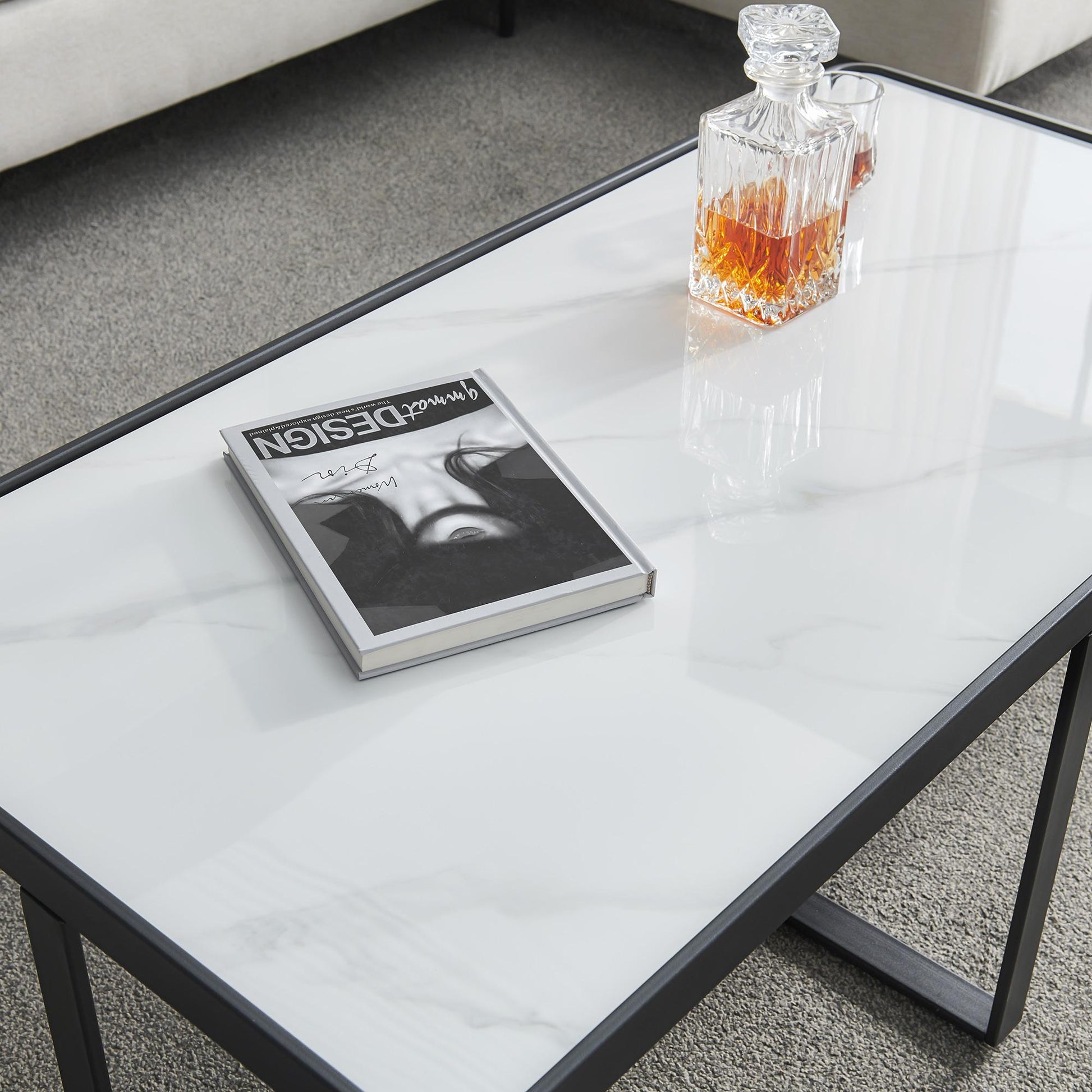 Minimalism Rectangle Coffee Table With Sintered Stone Top-7