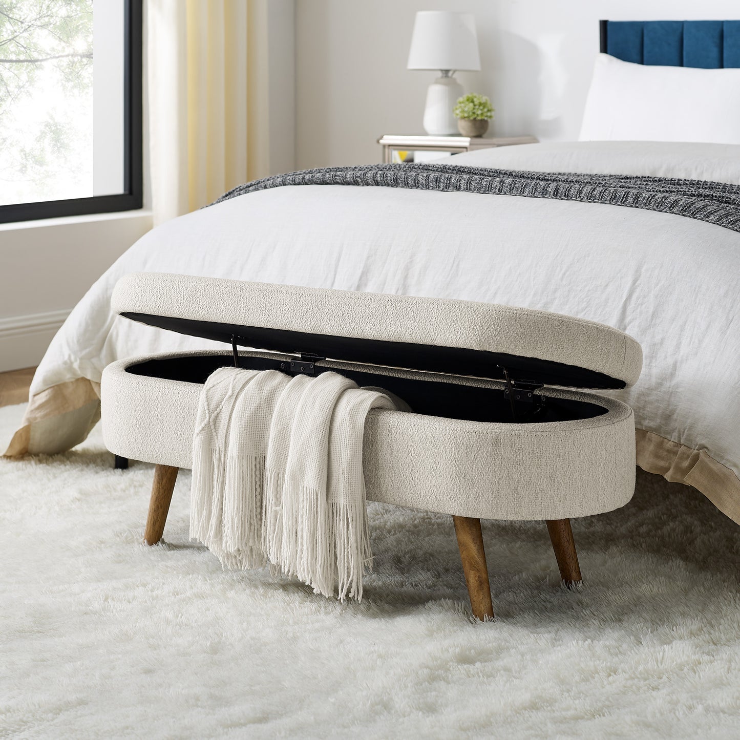 Oval Storage Bench with Wooden Legs