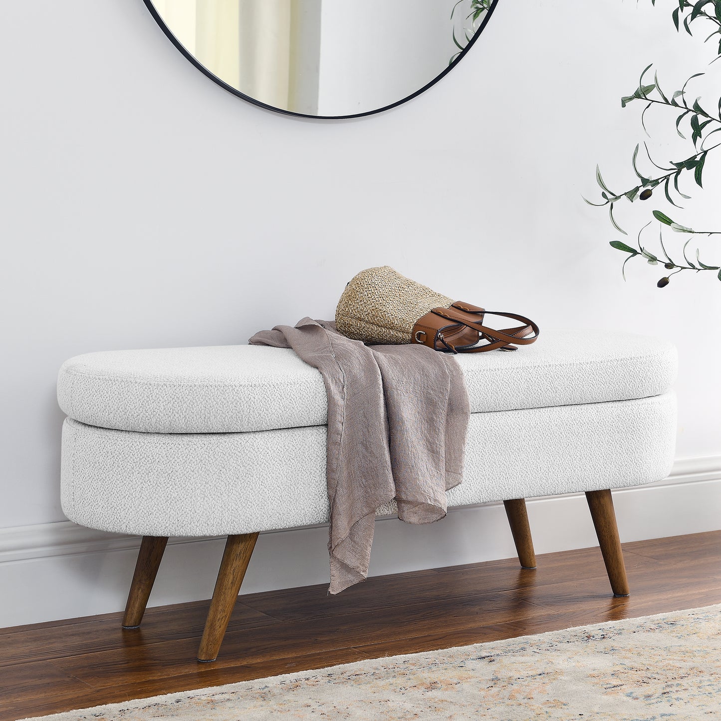 Oval Storage Bench with Wooden Legs