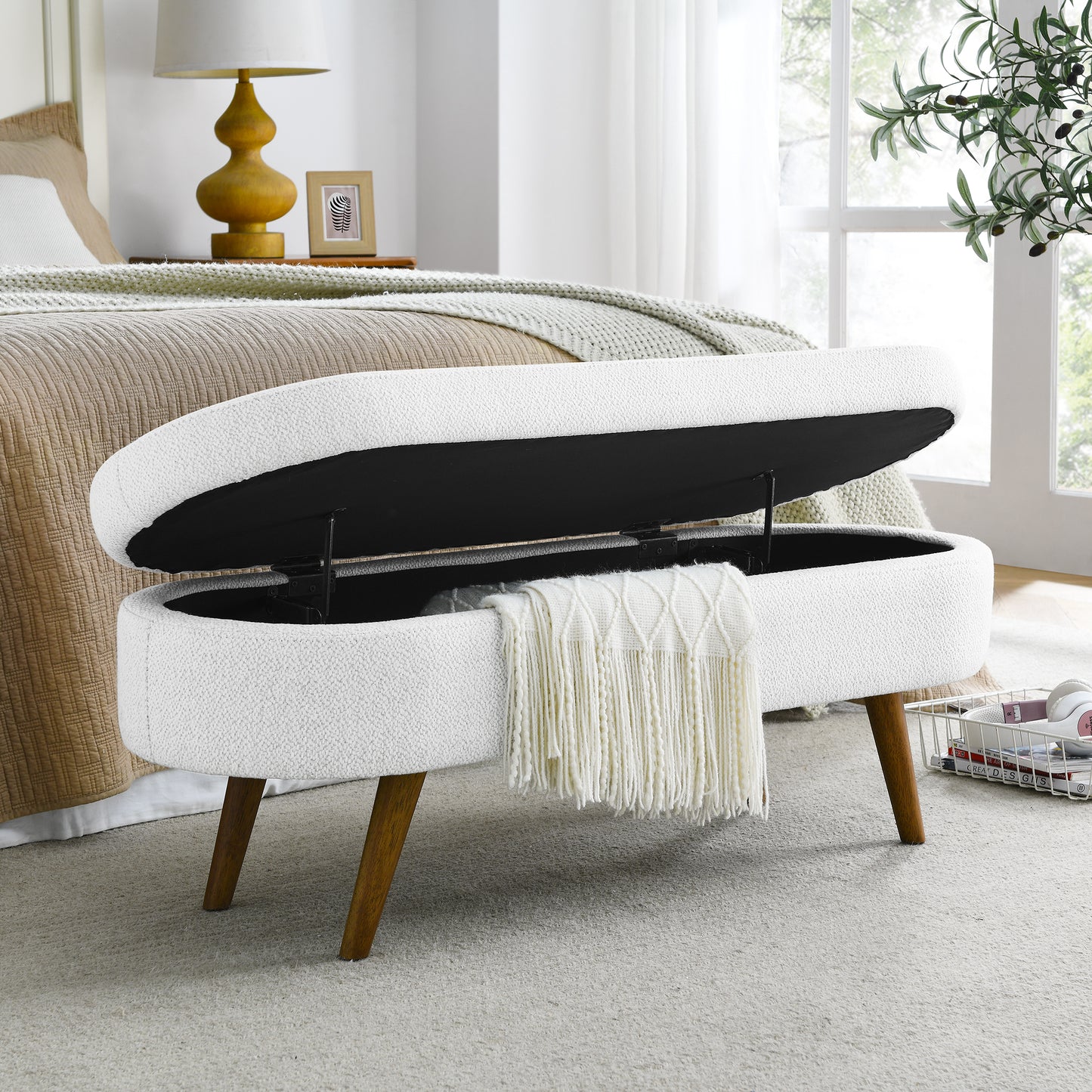 Oval Storage Bench with Wooden Legs