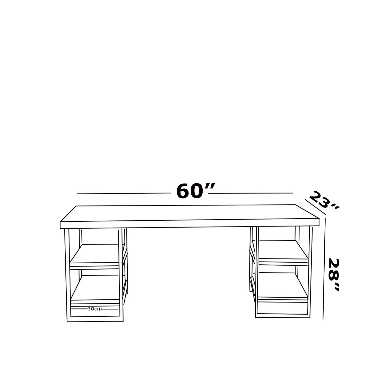 Wooden Top Extra Wide 60" Metal Frame Desk with 4 Shelves, Black