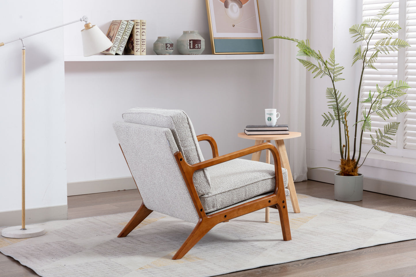 Wood Frame Accent Armchair With Fabric Cushion, Oyster Grey