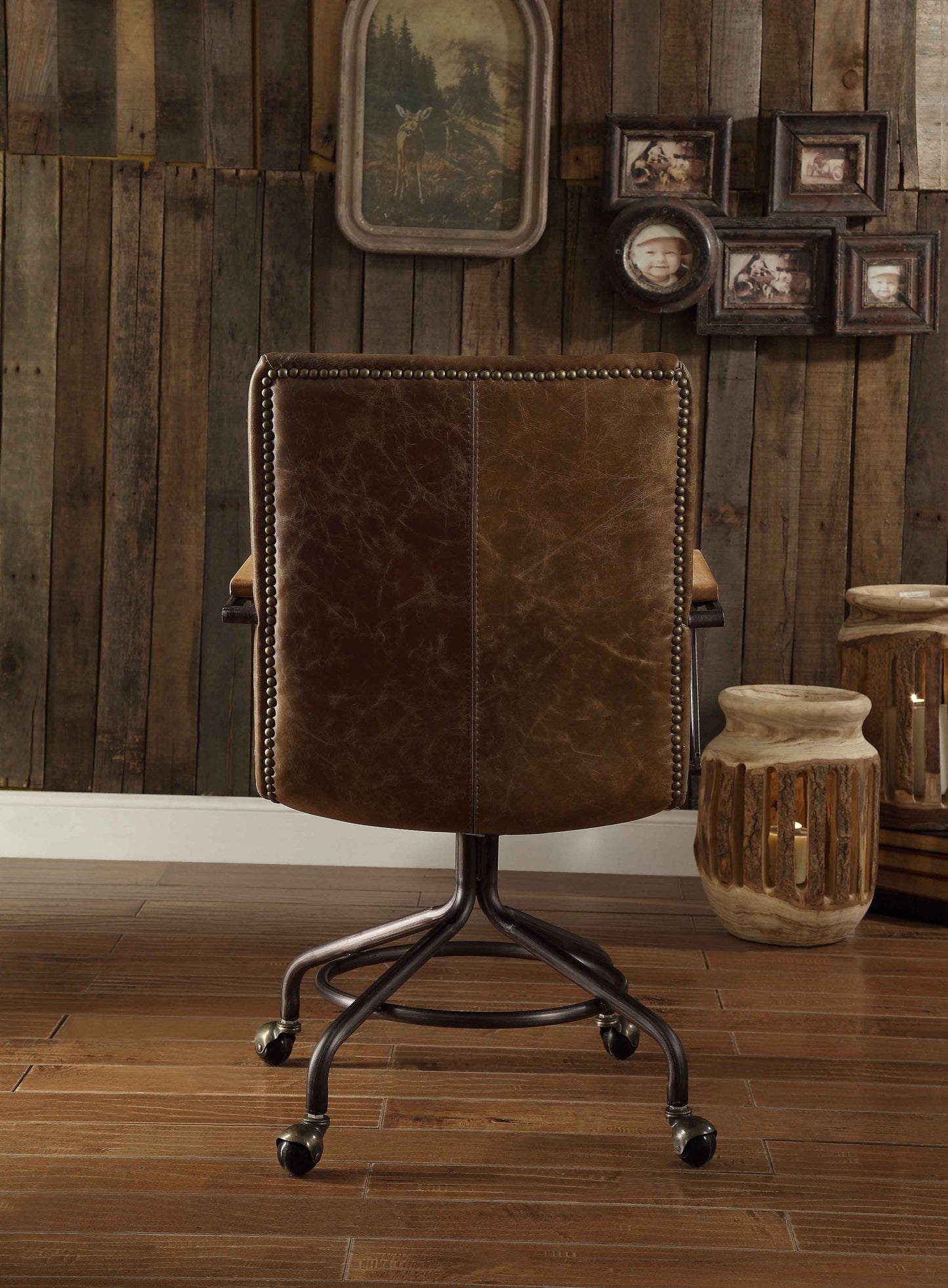 Harith Top Grain Leather Office Chair | Vintage Whiskey