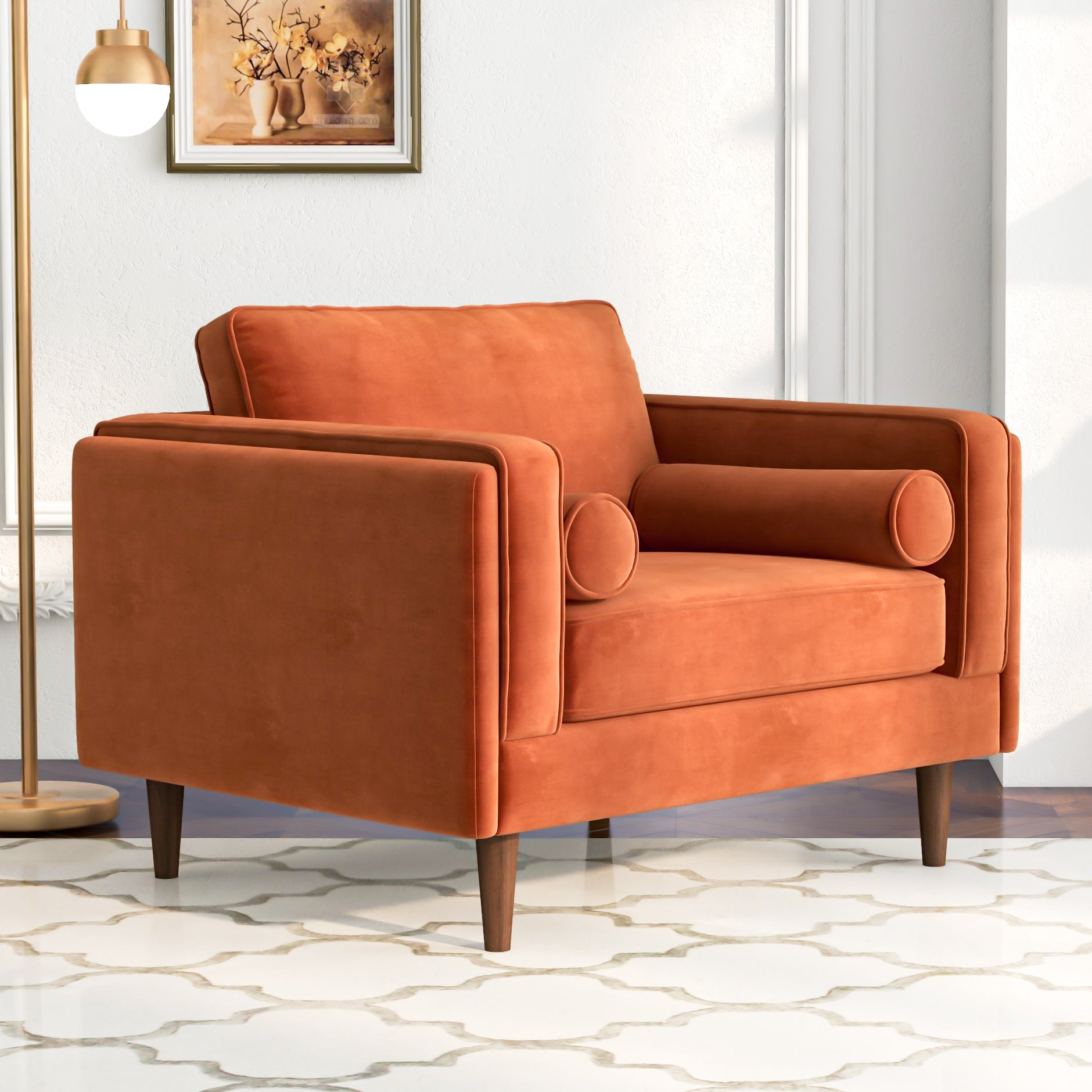 Fairfield Velvet Lounge Chair | Burnt Orange