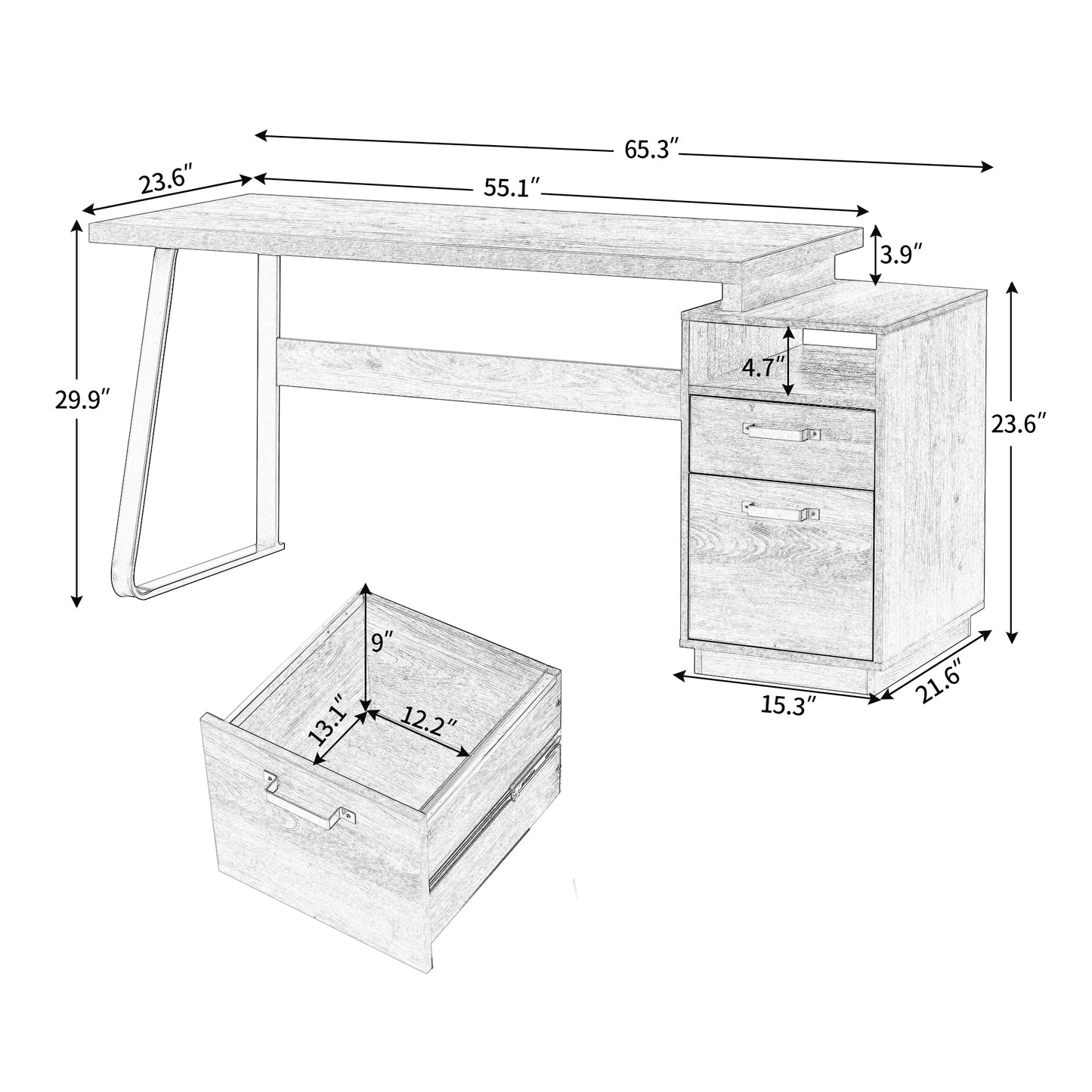 Home Office Desk with Drawers 65-inch, Brown