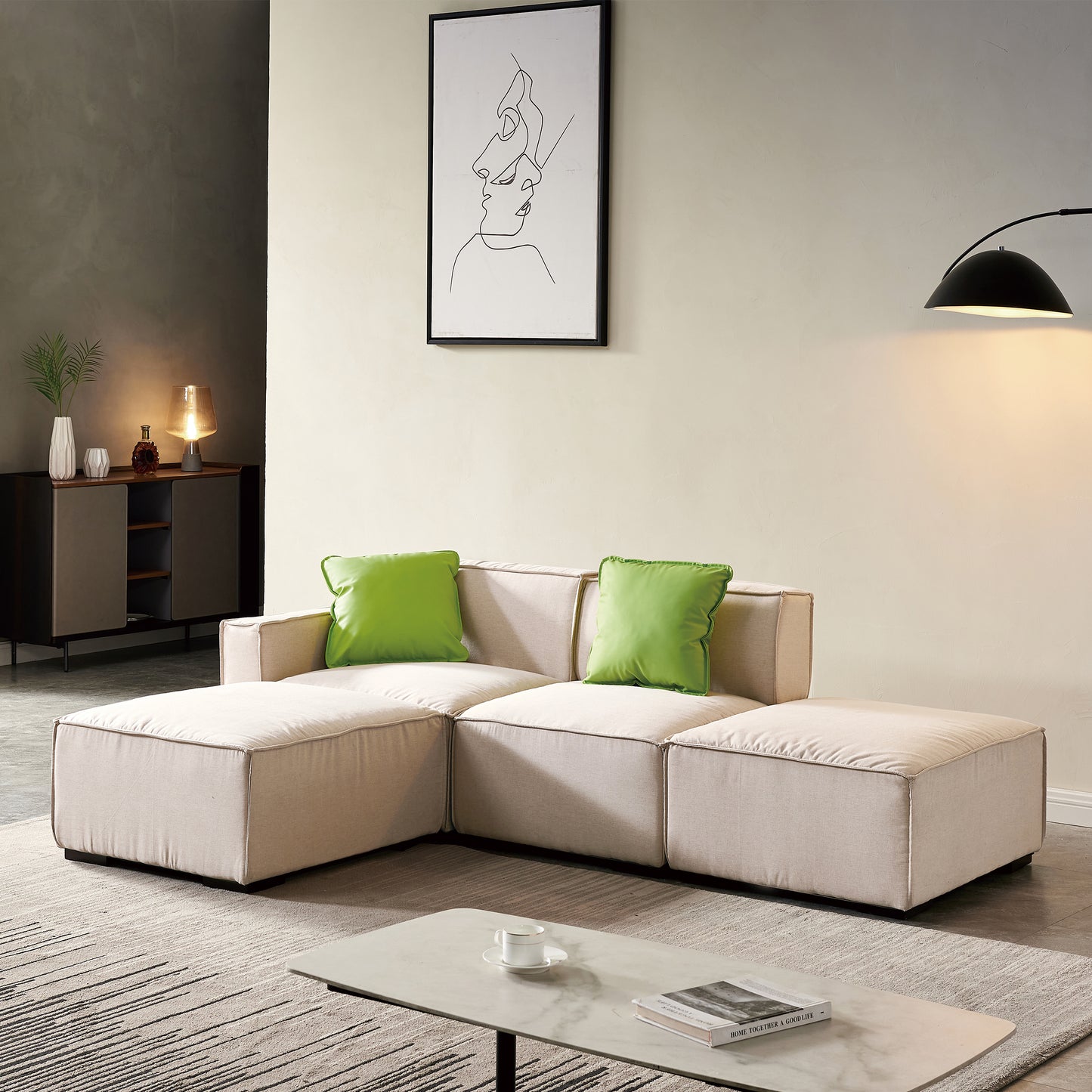 Modular Sectional Fabric Sofa, Beige