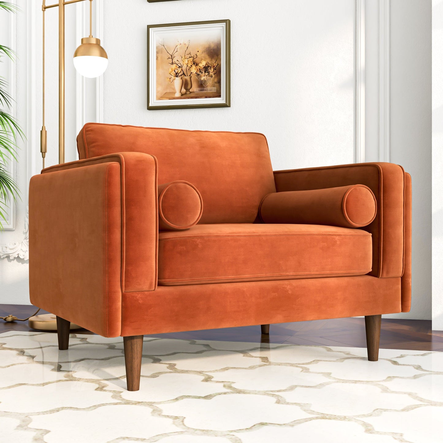 Fairfield Velvet Lounge Chair | Burnt Orange