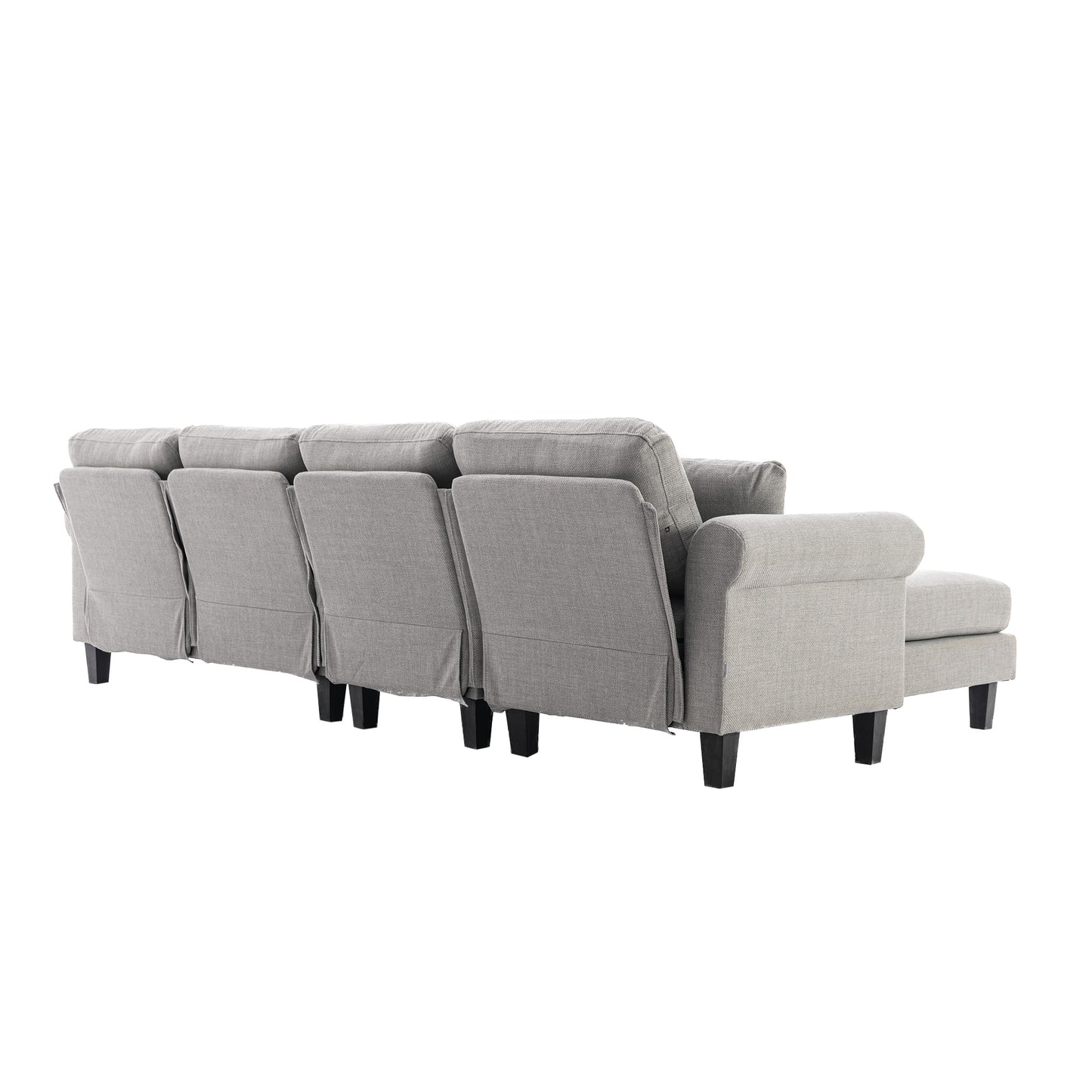 Linen Upholstered Sectional Sofa and Ottoman, Light Grey